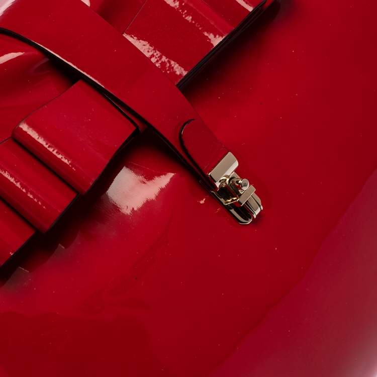 Pre Owned Valentino Red Patent Leather Top Handle Bag