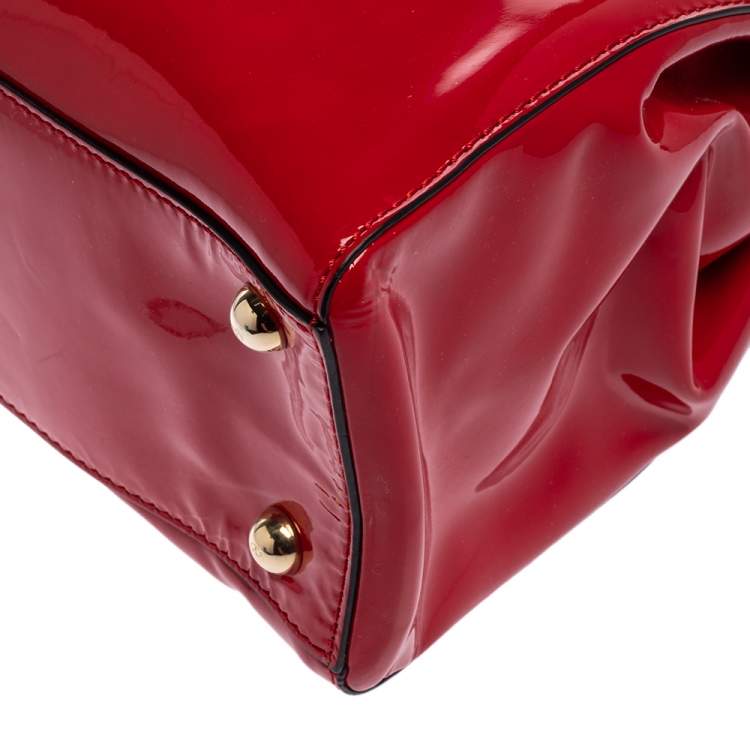 Pre Owned Valentino Red Patent Leather Top Handle Bag