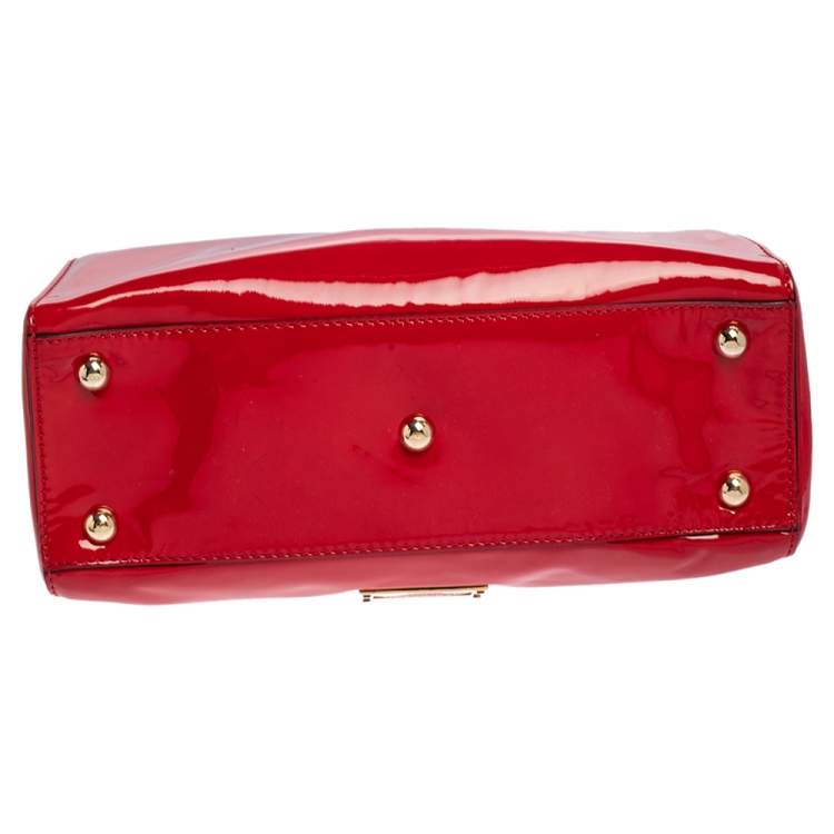 Pre Owned Valentino Red Patent Leather Top Handle Bag