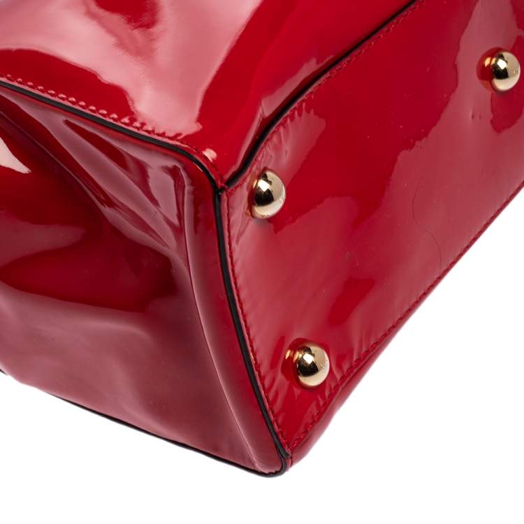 Pre Owned Valentino Red Patent Leather Top Handle Bag