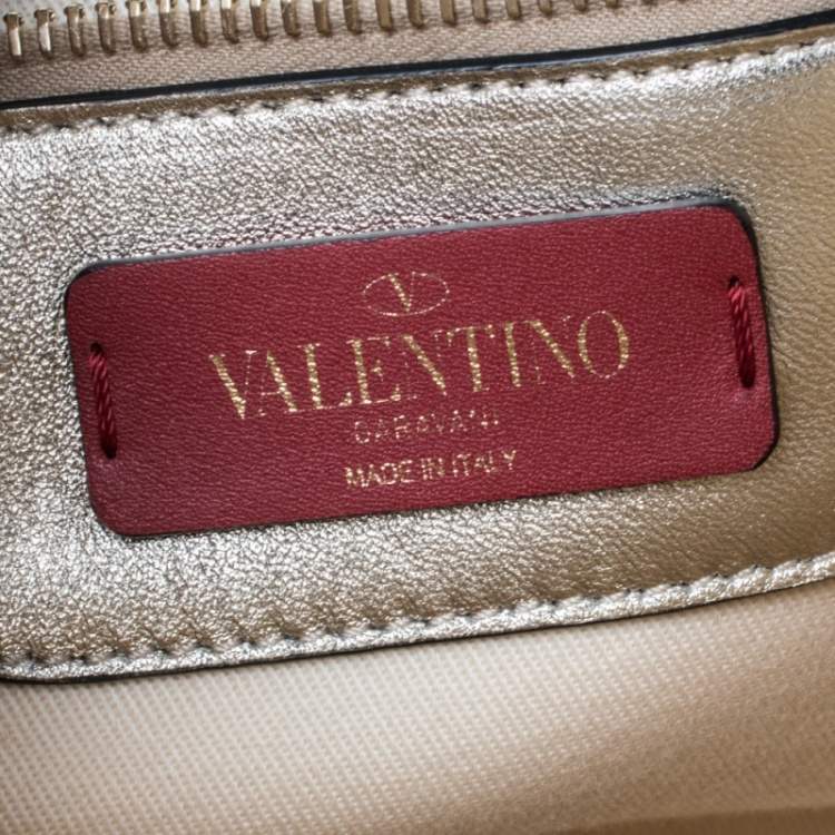 Pre Owned Valentino Gold Quilted Leather Medium Candystud Top Handle Bag