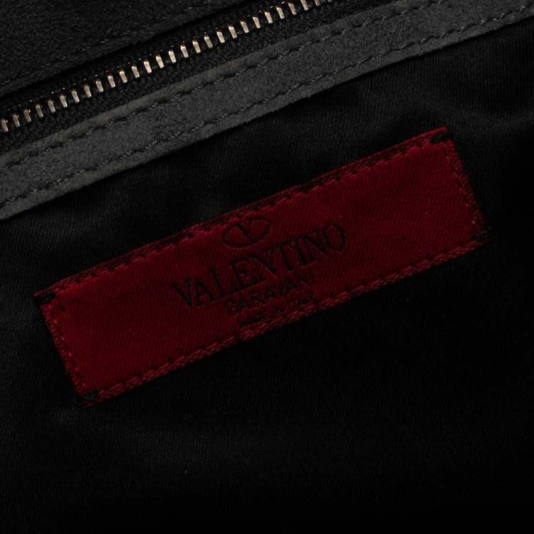 Pre Owned Valentino Grey Suede Crystal Embellished Frame Top Handle Bag