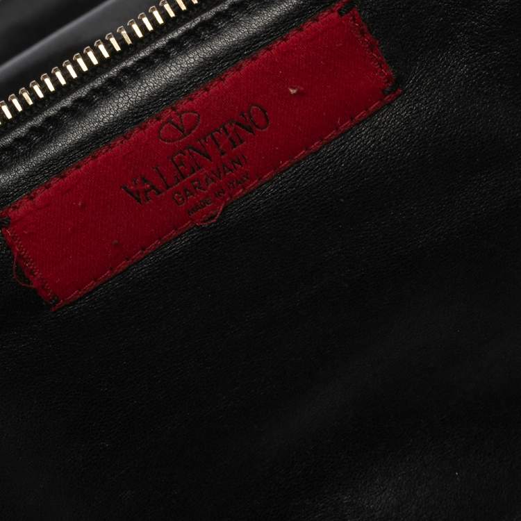 Pre Owned Valentino Black Leather Floral Embroidered Frame Satchel