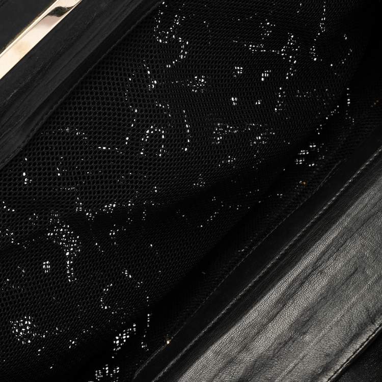 Pre Owned Valentino Black Leather Floral Embroidered Frame Satchel
