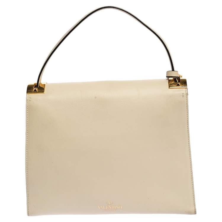 Pre Owned Valentino Off White Leather My Rockstud Top Handle Bag