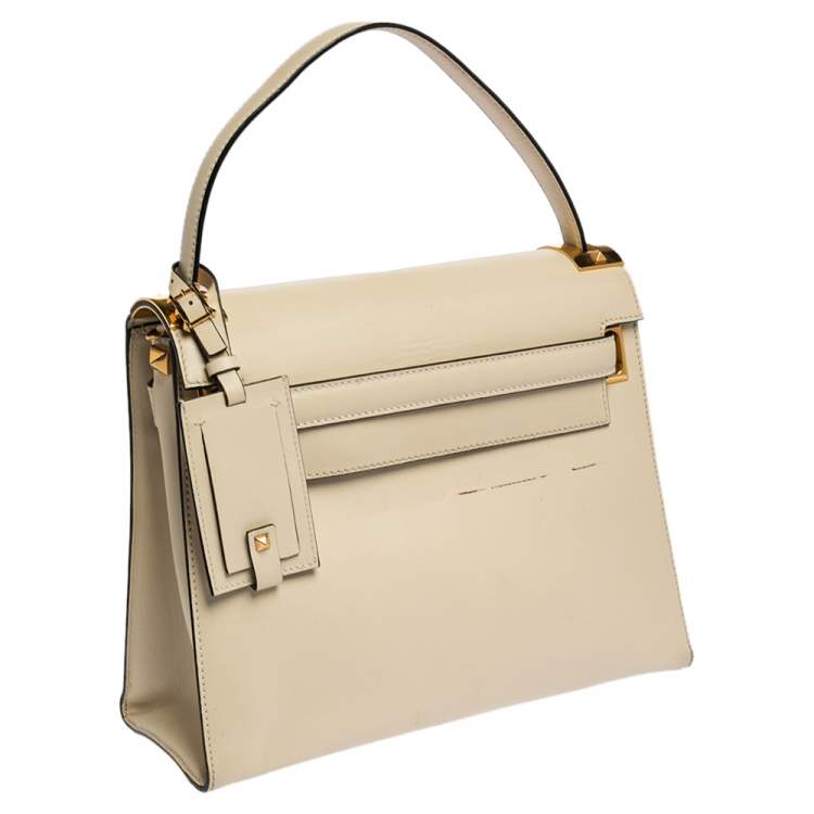 Pre Owned Valentino Off White Leather My Rockstud Top Handle Bag