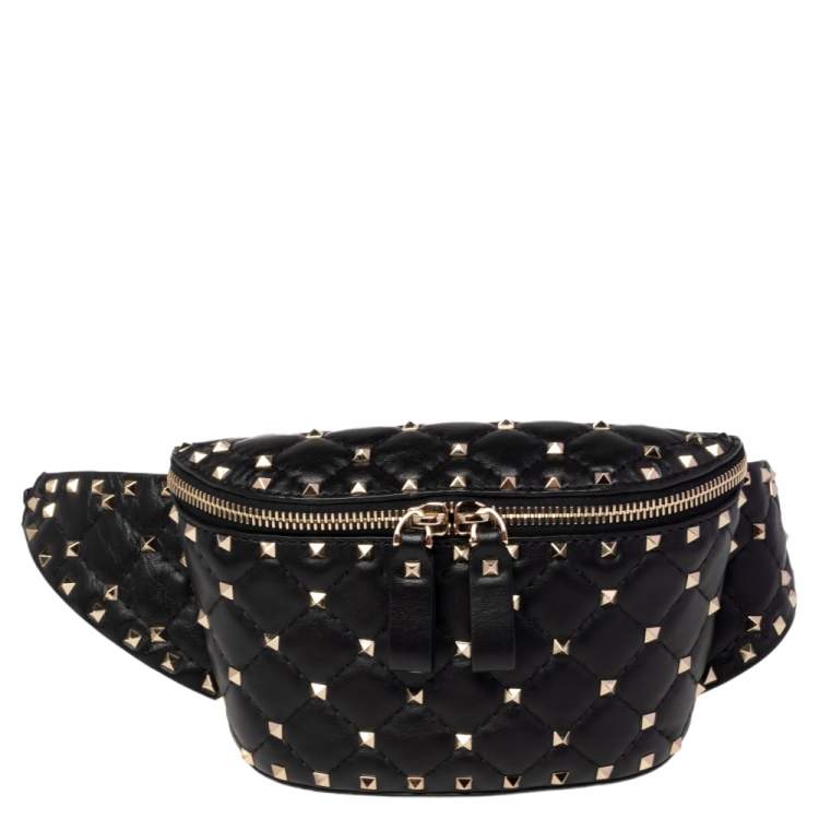 Pre Owned Valentino Black Leather Rockstud Spike Belt Bag