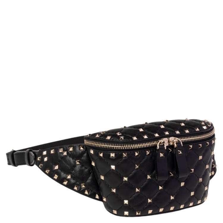 Pre Owned Valentino Black Leather Rockstud Spike Belt Bag