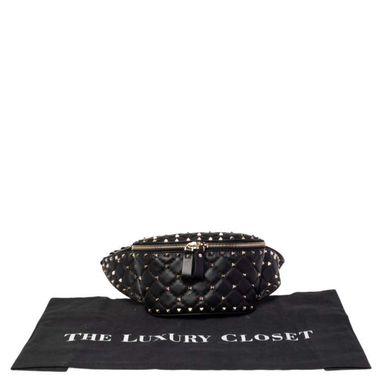 Pre Owned Valentino Black Leather Rockstud Spike Belt Bag
