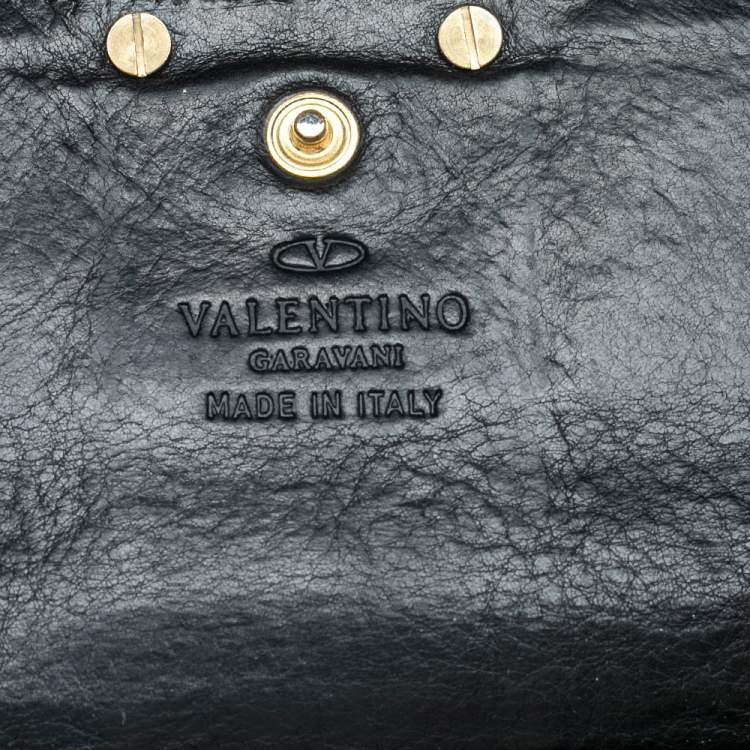 Pre Owned Valentino Black Canvas And Leather Continental Wallet