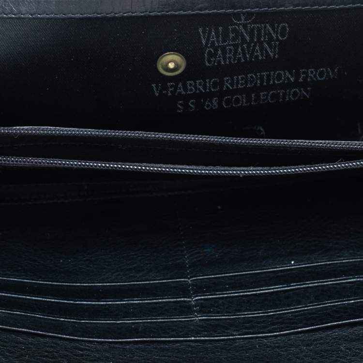 Pre Owned Valentino Black Canvas And Leather Continental Wallet