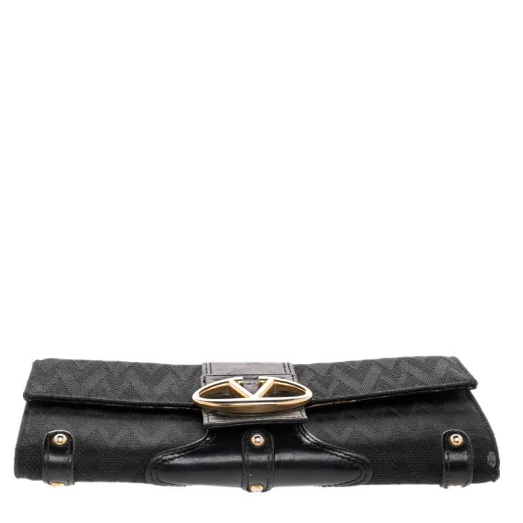 Pre Owned Valentino Black Canvas And Leather Continental Wallet
