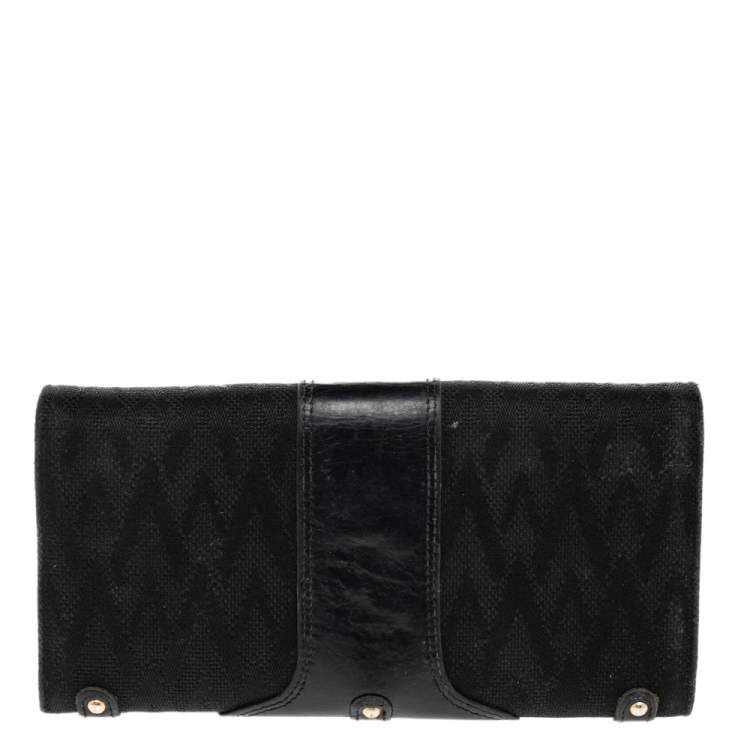 Pre Owned Valentino Black Canvas And Leather Continental Wallet
