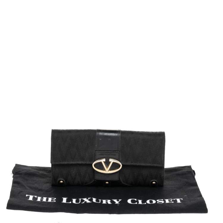 Pre Owned Valentino Black Canvas And Leather Continental Wallet
