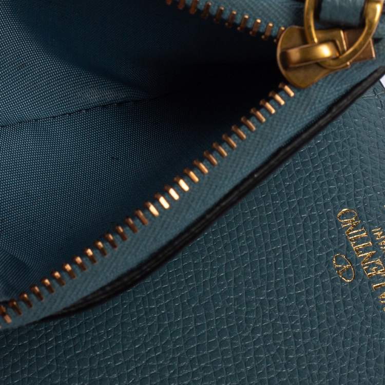 Pre Owned Valentino Blue Leather VLogo Bifold Wallet 