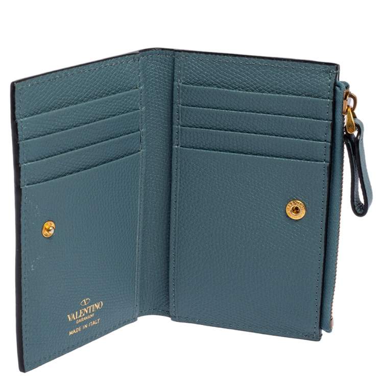 Pre Owned Valentino Blue Leather VLogo Bifold Wallet 