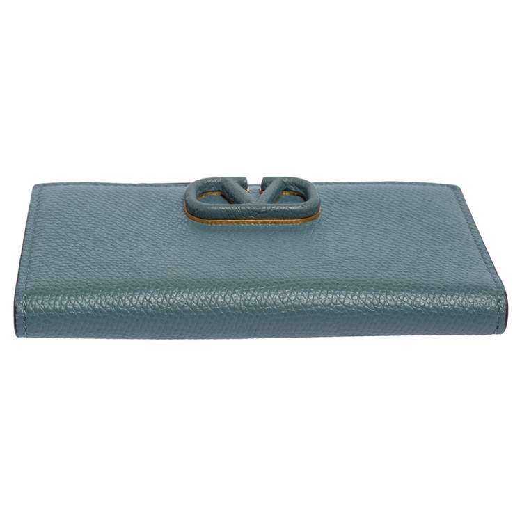 Pre Owned Valentino Blue Leather VLogo Bifold Wallet 