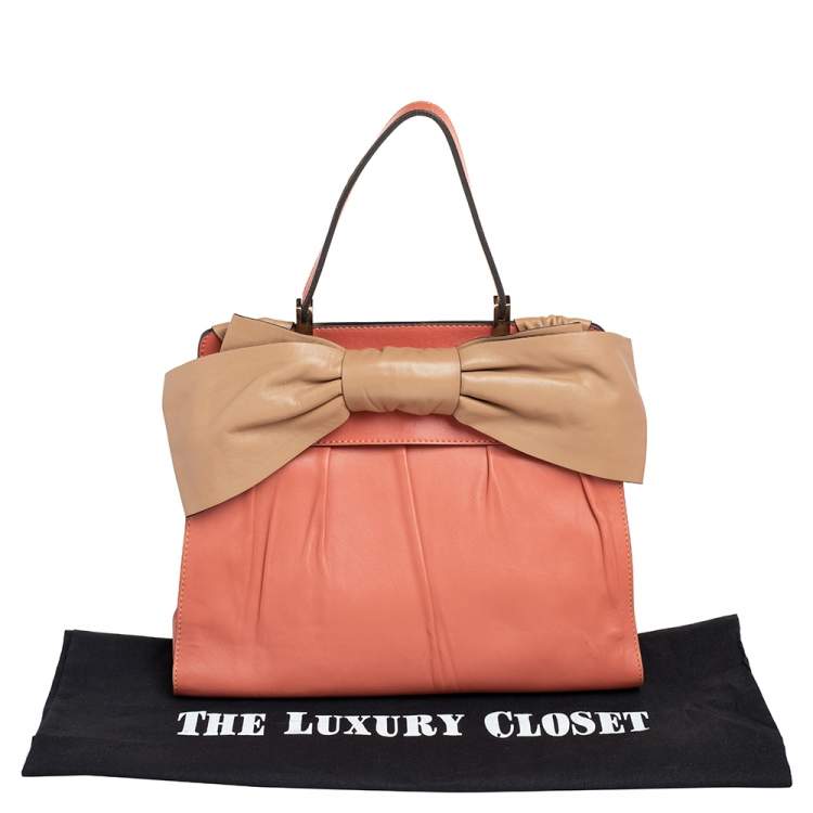 مملوكة مسبقًا Valentino Pink/Beige Leather Aphrodite Bow Top Handle Bag