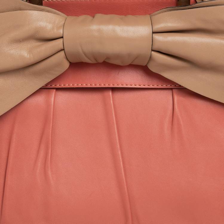 مملوكة مسبقًا Valentino Pink/Beige Leather Aphrodite Bow Top Handle Bag