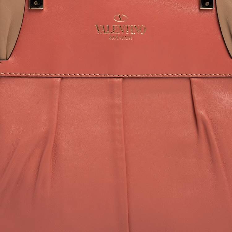 مملوكة مسبقًا Valentino Pink/Beige Leather Aphrodite Bow Top Handle Bag