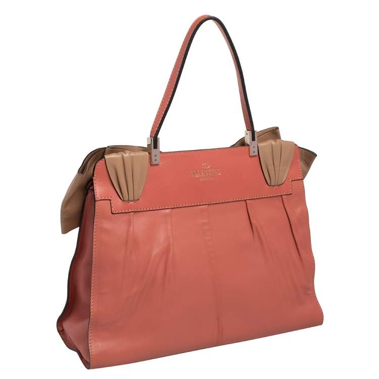 مملوكة مسبقًا Valentino Pink/Beige Leather Aphrodite Bow Top Handle Bag