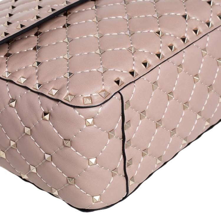 Pre Owned Valentino Beige Leather Large Rockstud Spike Top Handle Bag