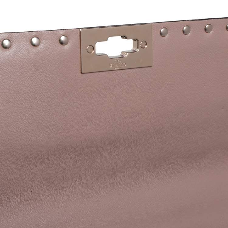 Pre Owned Valentino Beige Leather Large Rockstud Spike Top Handle Bag