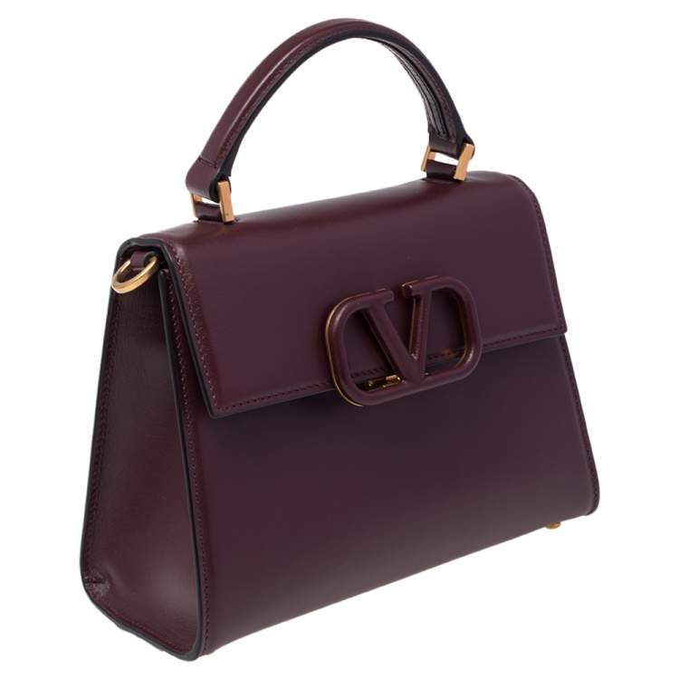 Pre Owned Valentino Burgundy Leather Small VSLING Top Handle Bag