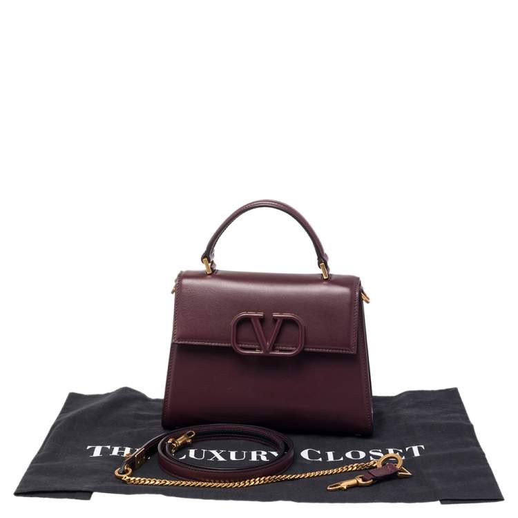 Pre Owned Valentino Burgundy Leather Small VSLING Top Handle Bag
