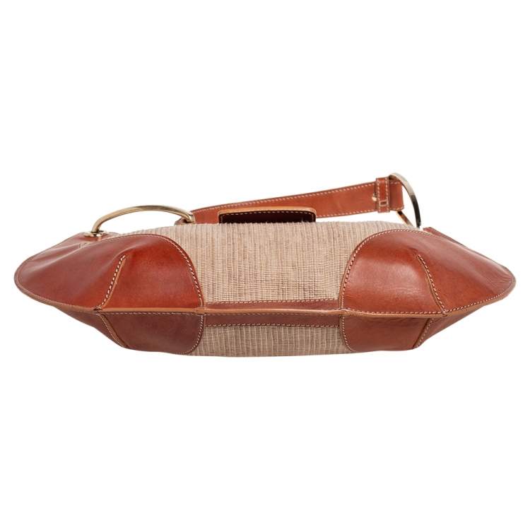 Pre Owned Valentino Beige/Tan Leather and Straw Catch Hobo