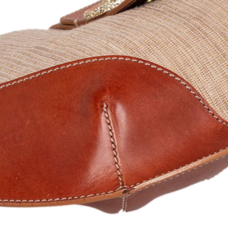 Pre Owned Valentino Beige/Tan Leather and Straw Catch Hobo