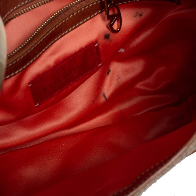 Pre Owned Valentino Beige/Tan Leather and Straw Catch Hobo