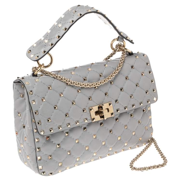 مملوكة مسبقًا Valentino Grey Leather Medium Rockstud Spike Top Handle Bag