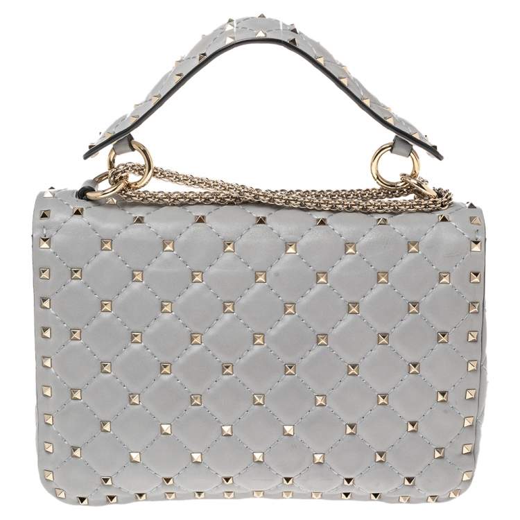مملوكة مسبقًا Valentino Grey Leather Medium Rockstud Spike Top Handle Bag