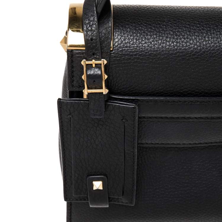 Pre Owned Valentino Black Leather My Rockstud Top Handle Bag
