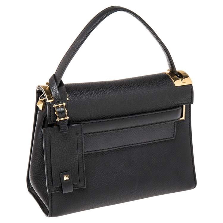 Pre Owned Valentino Black Leather My Rockstud Top Handle Bag