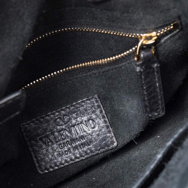 Pre Owned Valentino Black Leather My Rockstud Top Handle Bag