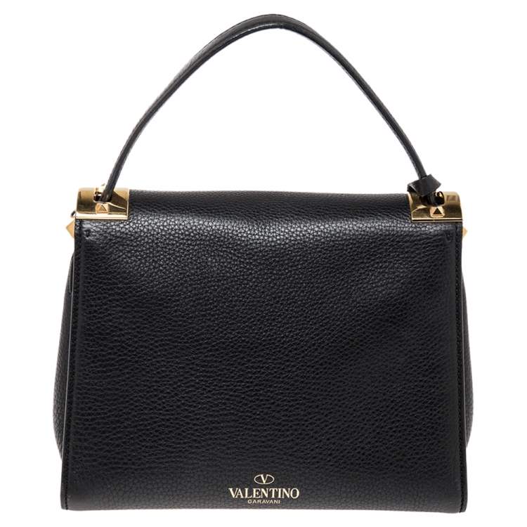 Pre Owned Valentino Black Leather My Rockstud Top Handle Bag