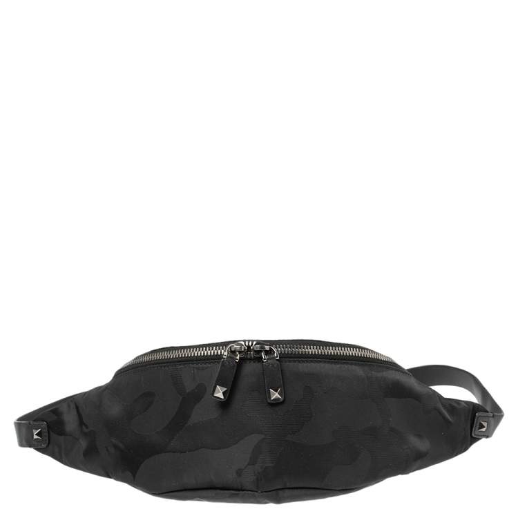 Pre Owned Valentino Black Nylon Rockstud Belt Bag