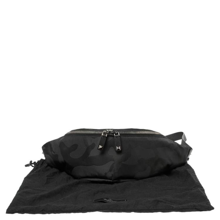 Pre Owned Valentino Black Nylon Rockstud Belt Bag