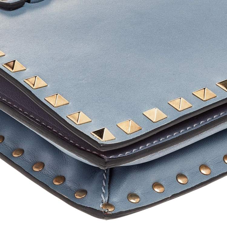 Pre Owned Valentino Pale Blue Leather Rockstud Wristlet Clutch 