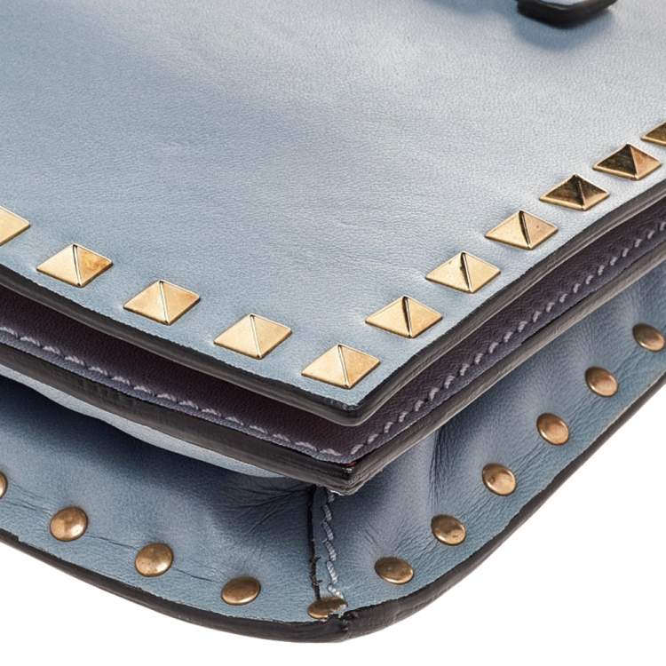 Pre Owned Valentino Pale Blue Leather Rockstud Wristlet Clutch 