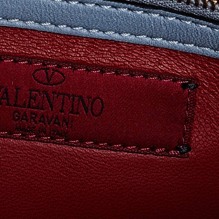 Pre Owned Valentino Pale Blue Leather Rockstud Wristlet Clutch 