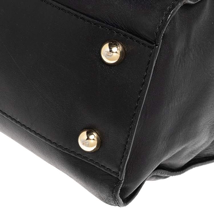 Pre Owned Valentino Black Leather Aphrodite Bow Top Handle Bag