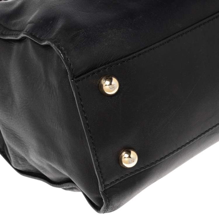 Pre Owned Valentino Black Leather Aphrodite Bow Top Handle Bag