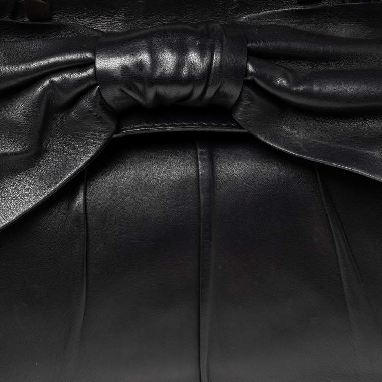 Pre Owned Valentino Black Leather Aphrodite Bow Top Handle Bag