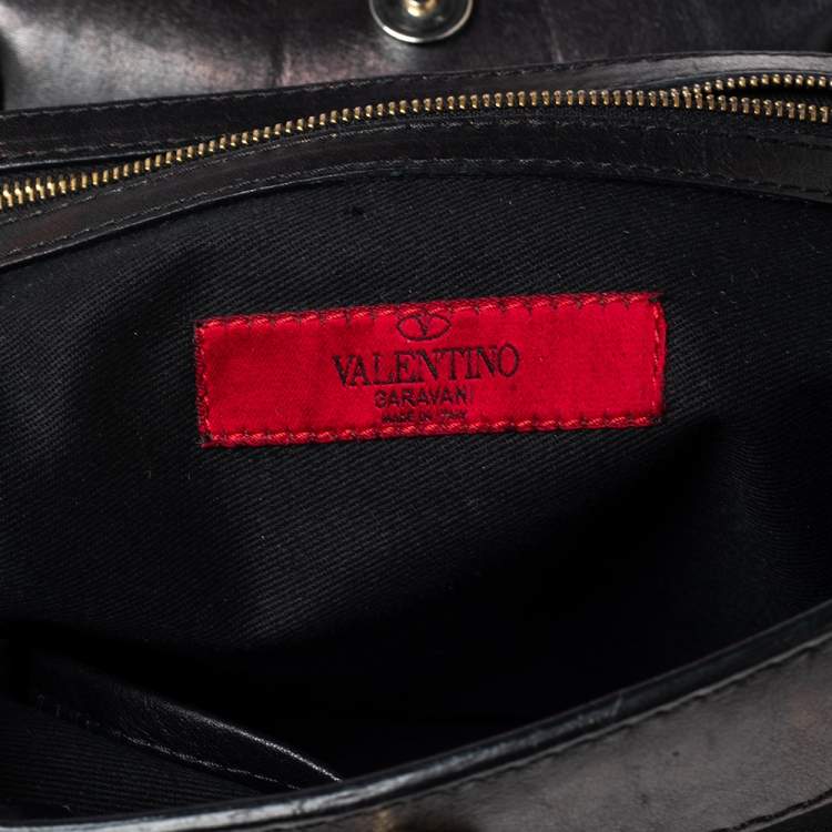 Pre Owned Valentino Black Leather Aphrodite Bow Top Handle Bag