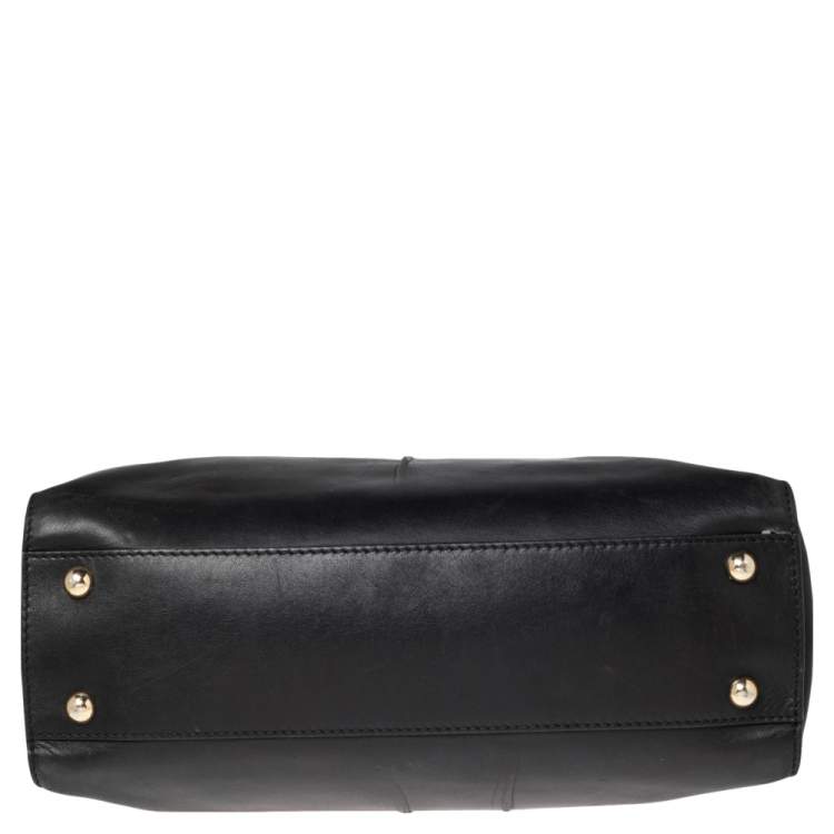 Pre Owned Valentino Black Leather Aphrodite Bow Top Handle Bag