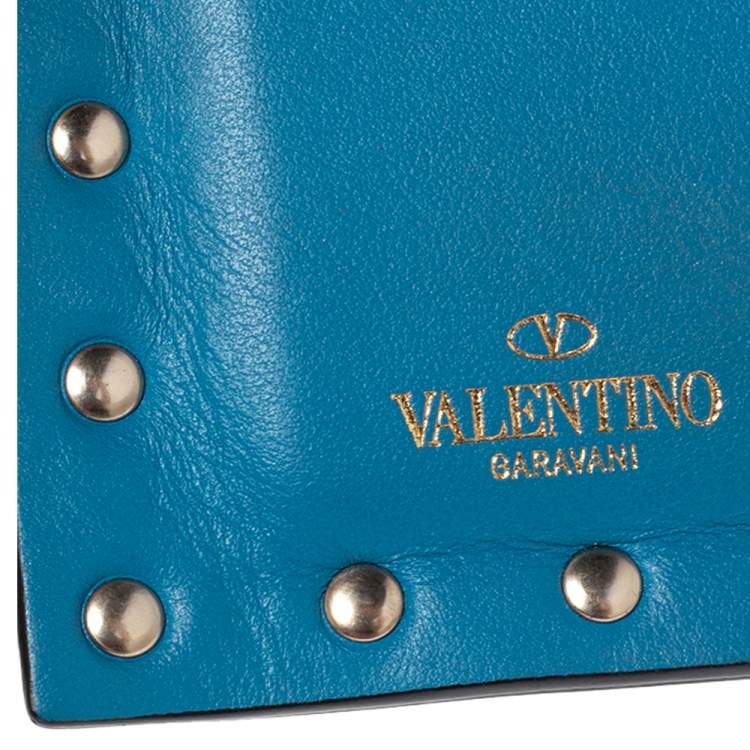 مملوكة مسبقًا Valentino Blue Leather Rockstud Bifold Card Wallet