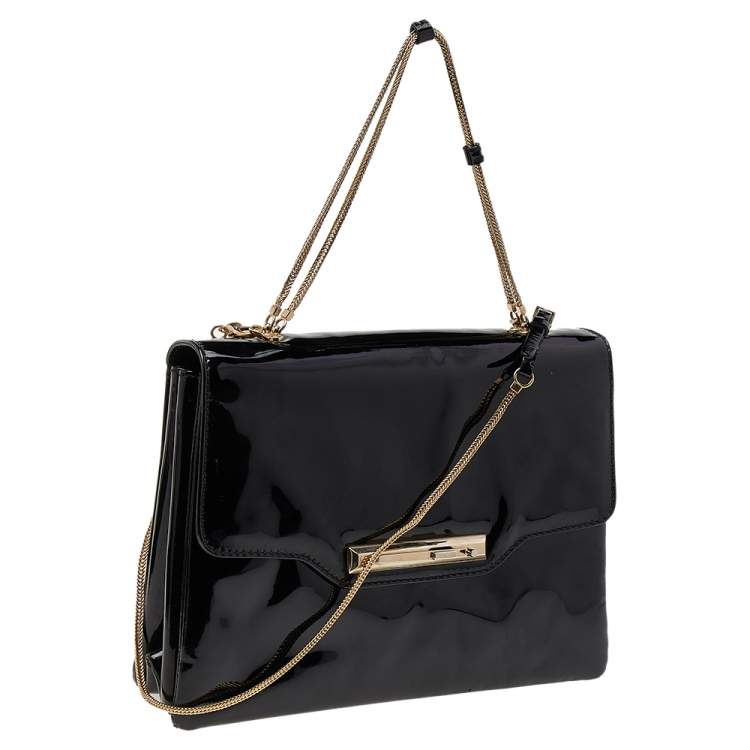 Pre Owned Valentino Black Patent Leather Shoulder Bag